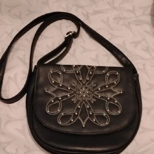 Avon Signature Collection Dark Brown/Black Crossbody Bag With Embroidery Studs